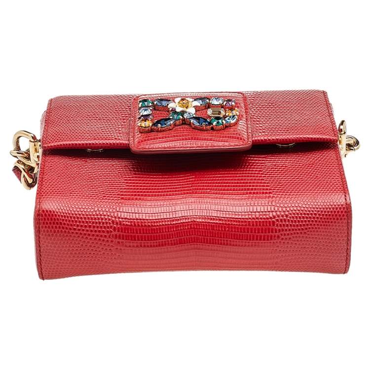 Pre Owned Dolce & Gabbana Red Lizard Embossed Leather DG Millennials Shoulder Bag