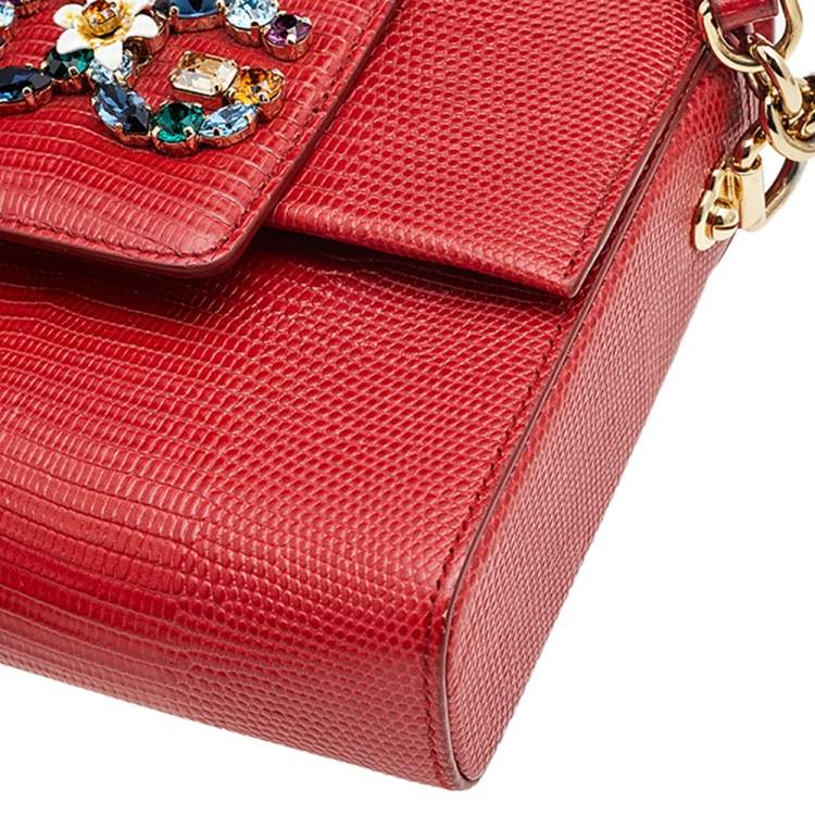 Pre Owned Dolce & Gabbana Red Lizard Embossed Leather DG Millennials Shoulder Bag