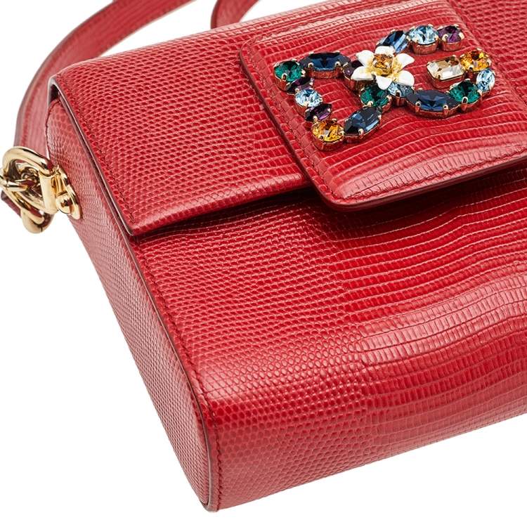 Pre Owned Dolce & Gabbana Red Lizard Embossed Leather DG Millennials Shoulder Bag