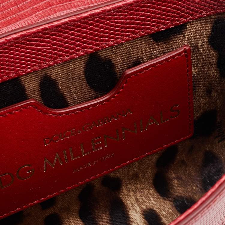 Pre Owned Dolce & Gabbana Red Lizard Embossed Leather DG Millennials Shoulder Bag