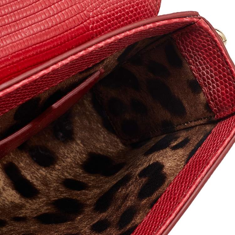 Pre Owned Dolce & Gabbana Red Lizard Embossed Leather DG Millennials Shoulder Bag