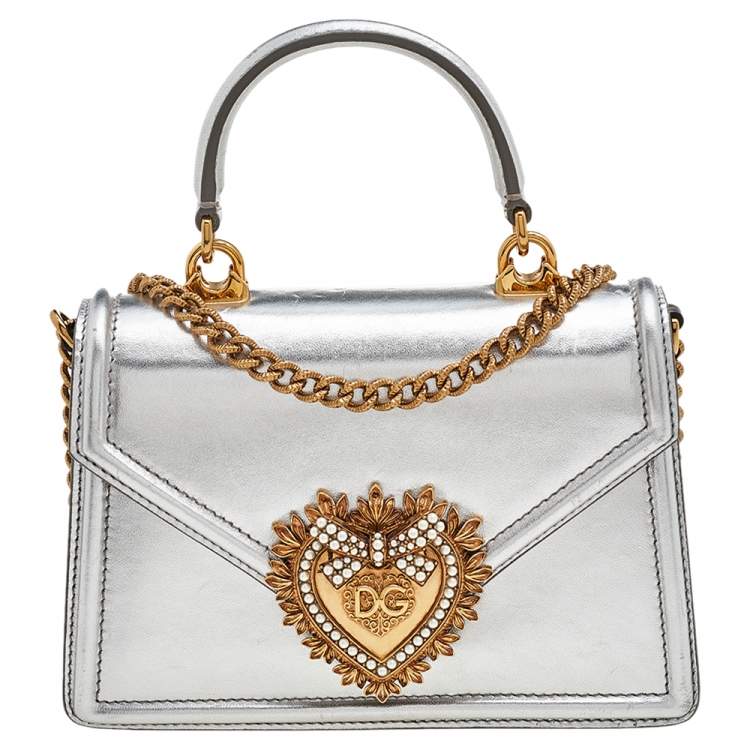 Pre Owned Dolce & Gabbana Silver Leather Devotion Top Handle Bag
