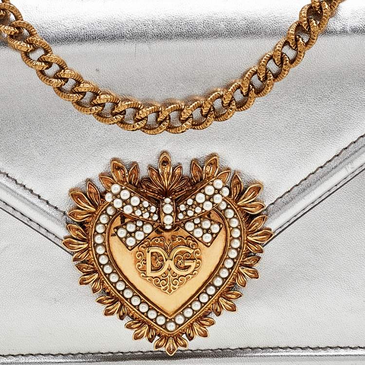 Pre Owned Dolce & Gabbana Silver Leather Devotion Top Handle Bag