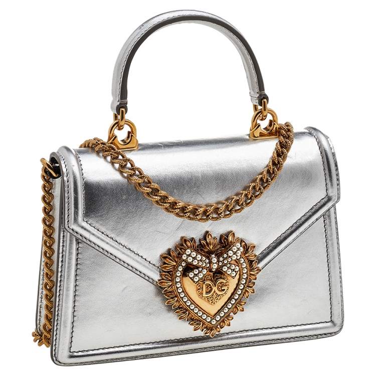 Pre Owned Dolce & Gabbana Silver Leather Devotion Top Handle Bag