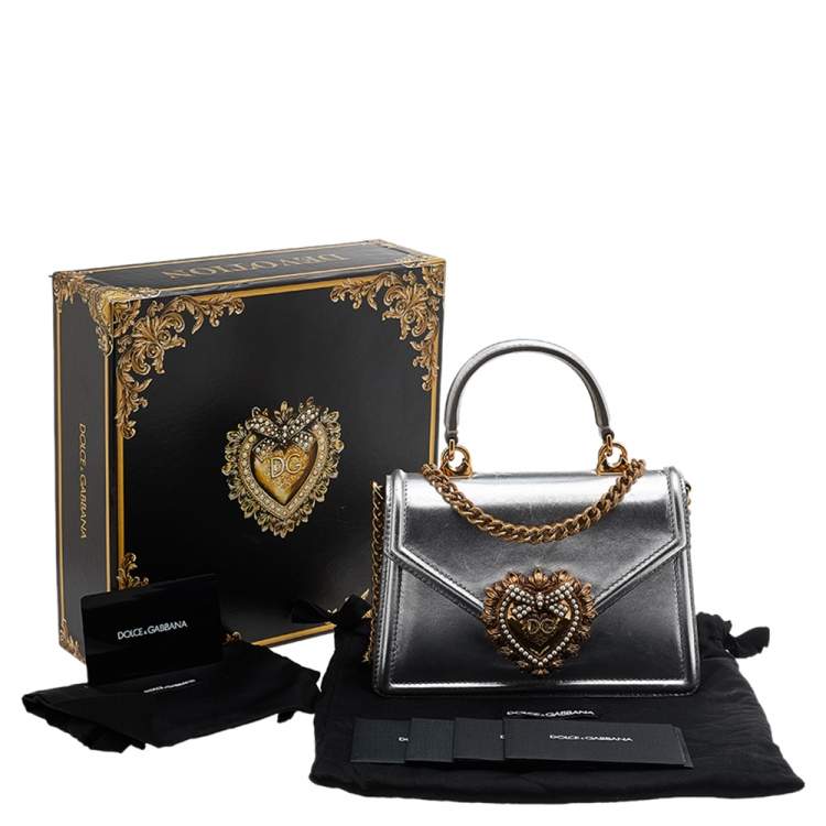 Pre Owned Dolce & Gabbana Silver Leather Devotion Top Handle Bag