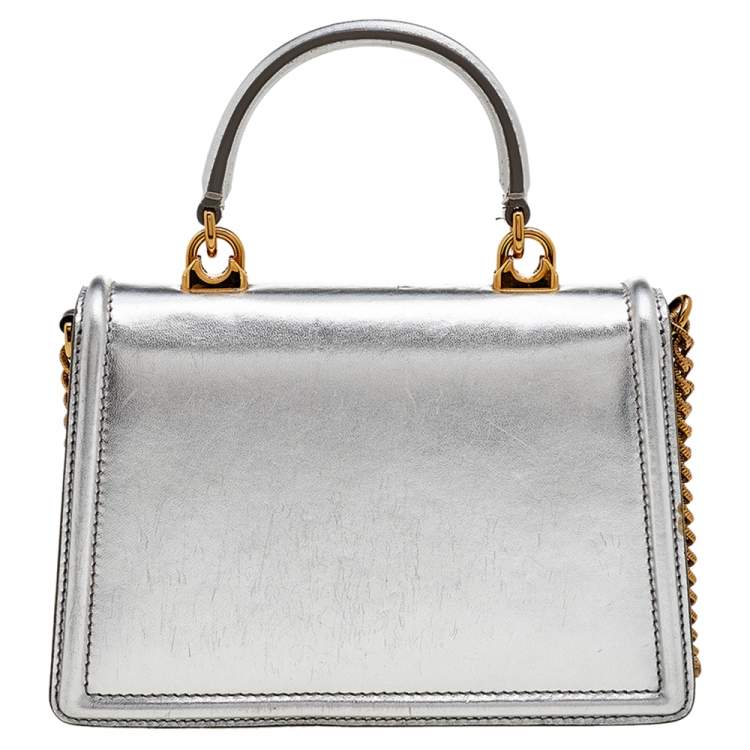 Pre Owned Dolce & Gabbana Silver Leather Devotion Top Handle Bag