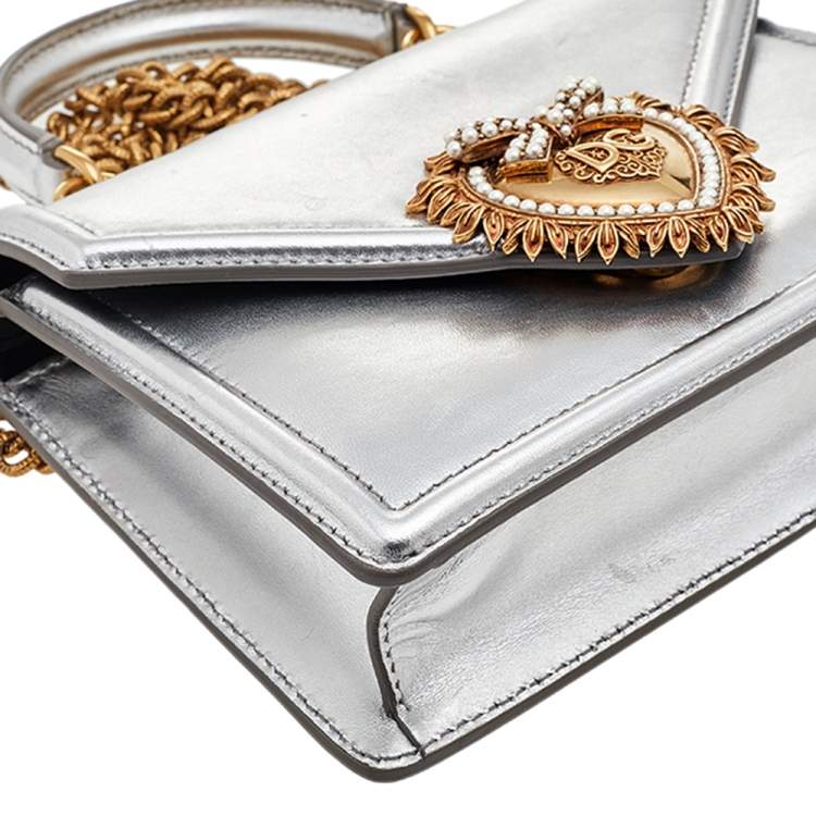 Pre Owned Dolce & Gabbana Silver Leather Devotion Top Handle Bag