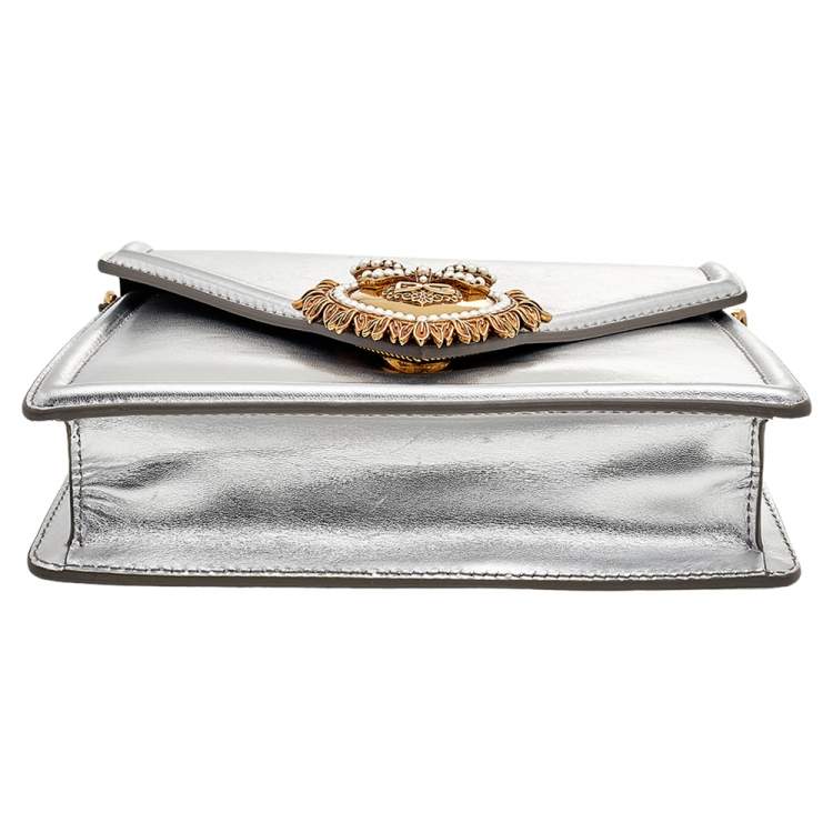 Pre Owned Dolce & Gabbana Silver Leather Devotion Top Handle Bag
