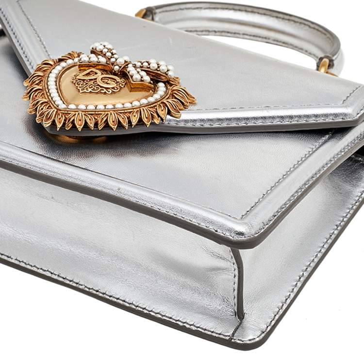 Pre Owned Dolce & Gabbana Silver Leather Devotion Top Handle Bag