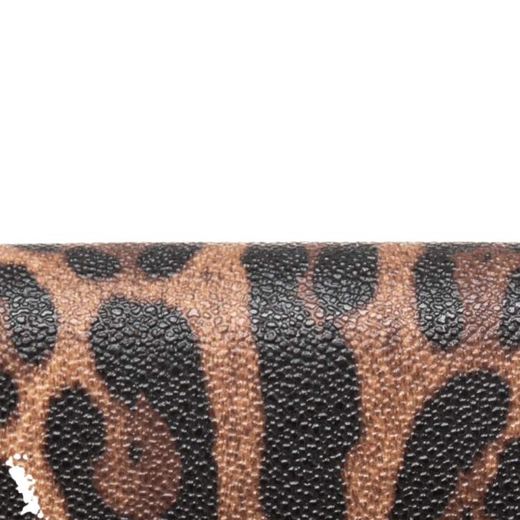 Pre Owned Dolce & Gabbana Brown Leopard Print Coated Canvas Flap Continental Wallet 
