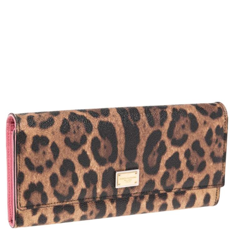 Pre Owned Dolce & Gabbana Brown Leopard Print Coated Canvas Flap Continental Wallet 