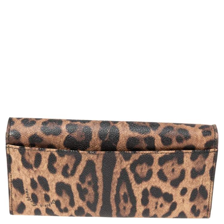 Pre Owned Dolce & Gabbana Brown Leopard Print Coated Canvas Flap Continental Wallet 