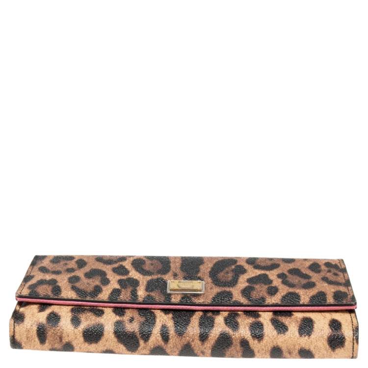 Pre Owned Dolce & Gabbana Brown Leopard Print Coated Canvas Flap Continental Wallet 