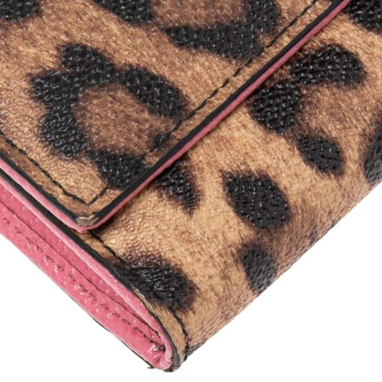 Pre Owned Dolce & Gabbana Brown Leopard Print Coated Canvas Flap Continental Wallet 