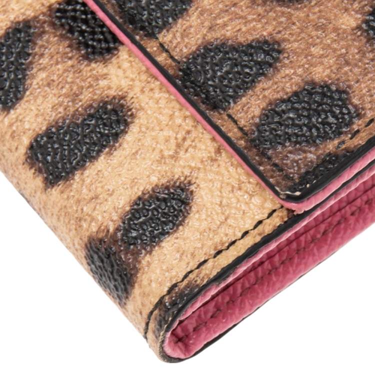 Pre Owned Dolce & Gabbana Brown Leopard Print Coated Canvas Flap Continental Wallet 