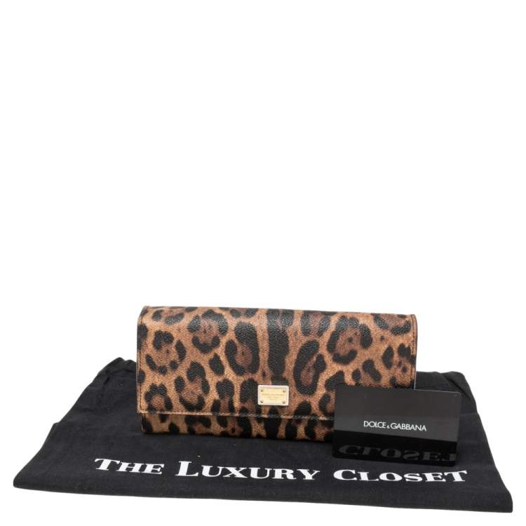 Pre Owned Dolce & Gabbana Brown Leopard Print Coated Canvas Flap Continental Wallet 