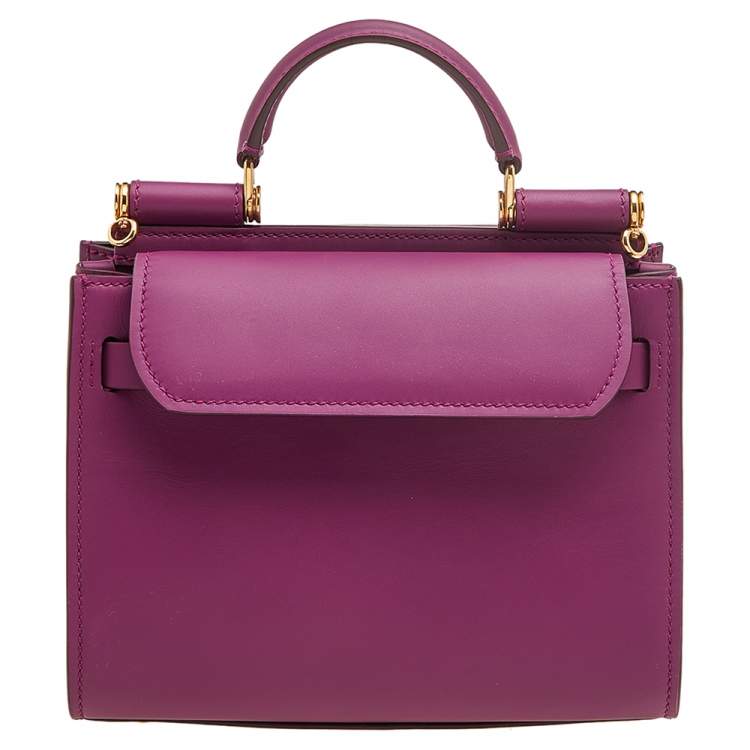 Pre Owned Dolce & Gabbana Purple Leather Mini Sicily 62 Top Handle Bag