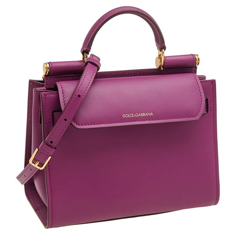 Pre Owned Dolce & Gabbana Purple Leather Mini Sicily 62 Top Handle Bag