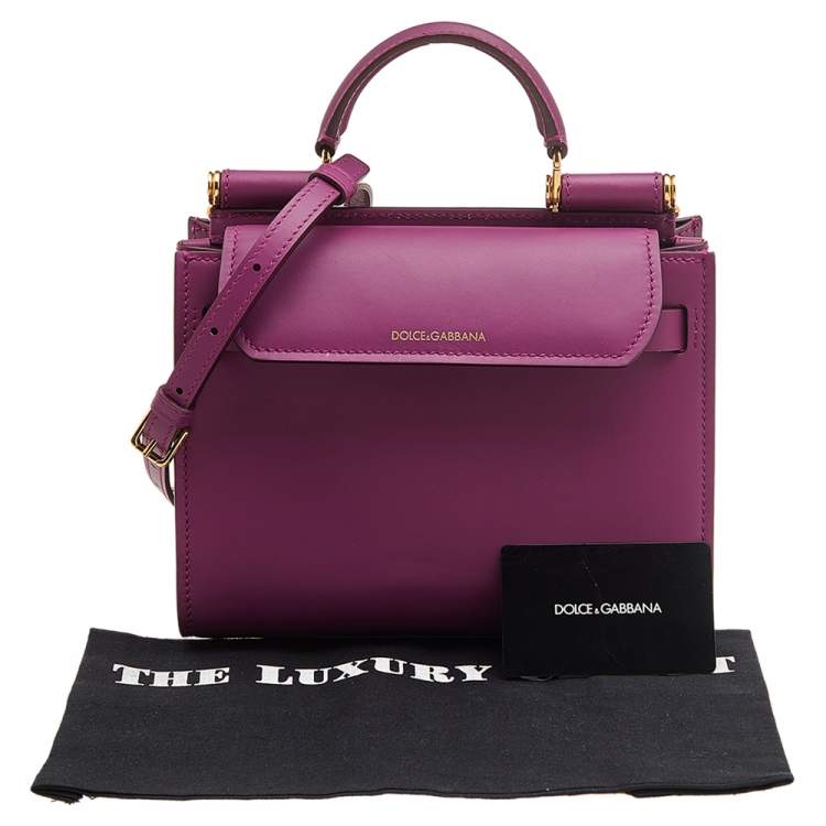 Pre Owned Dolce & Gabbana Purple Leather Mini Sicily 62 Top Handle Bag