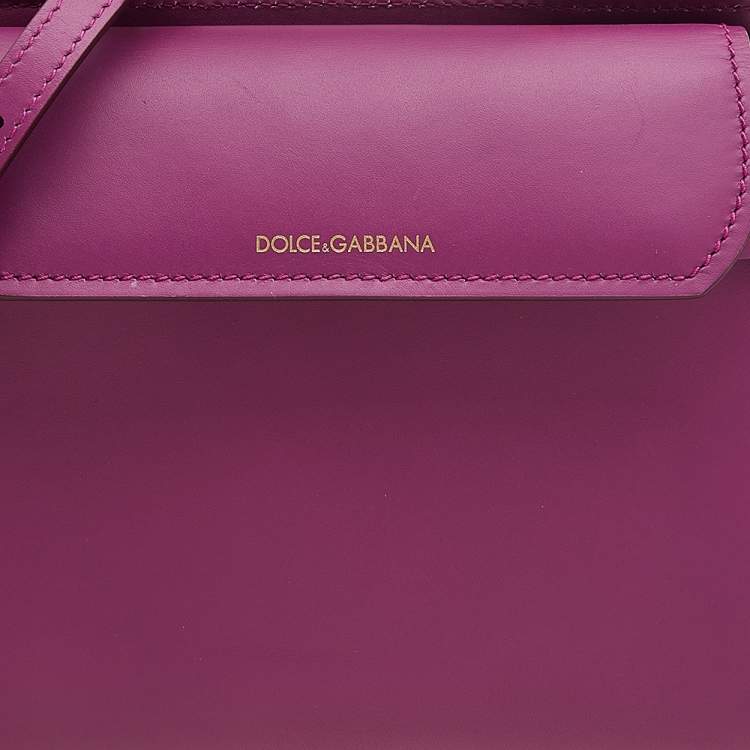 Pre Owned Dolce & Gabbana Purple Leather Mini Sicily 62 Top Handle Bag