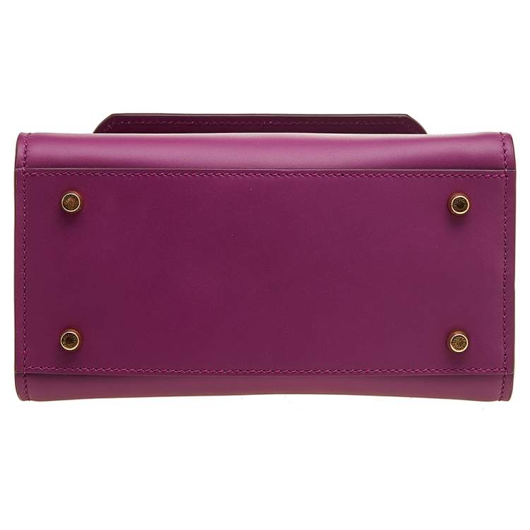 Pre Owned Dolce & Gabbana Purple Leather Mini Sicily 62 Top Handle Bag