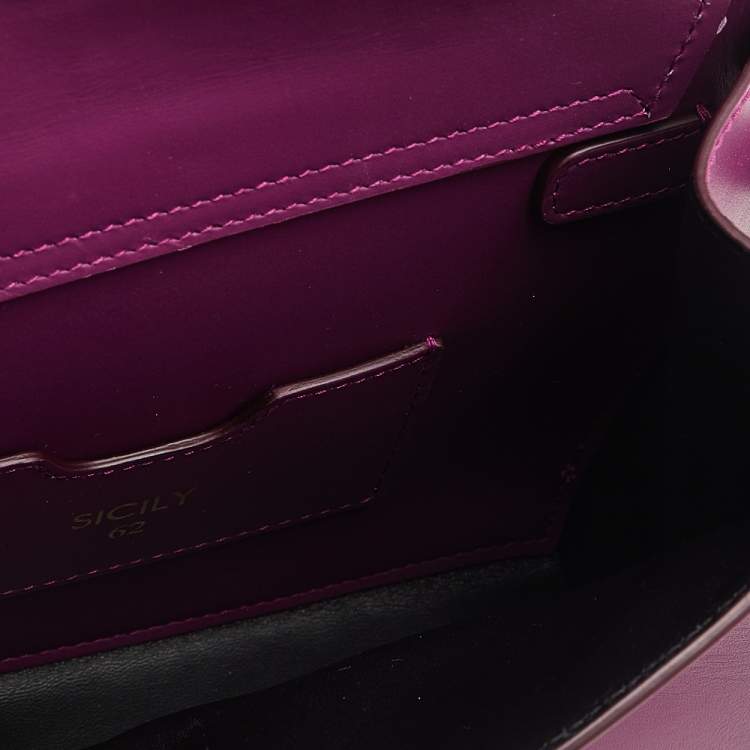 Pre Owned Dolce & Gabbana Purple Leather Mini Sicily 62 Top Handle Bag