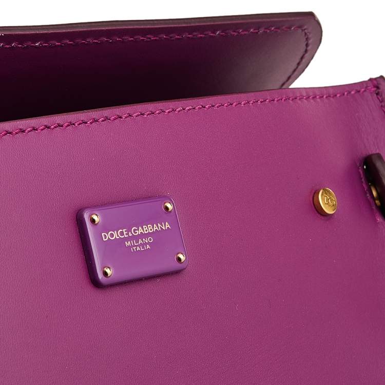 Pre Owned Dolce & Gabbana Purple Leather Mini Sicily 62 Top Handle Bag