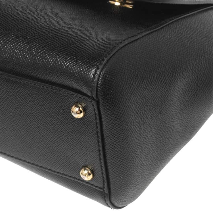 Pre Owned Dolce & Gabbana Black Leather Medium Miss Sicily Top Handle Bag
