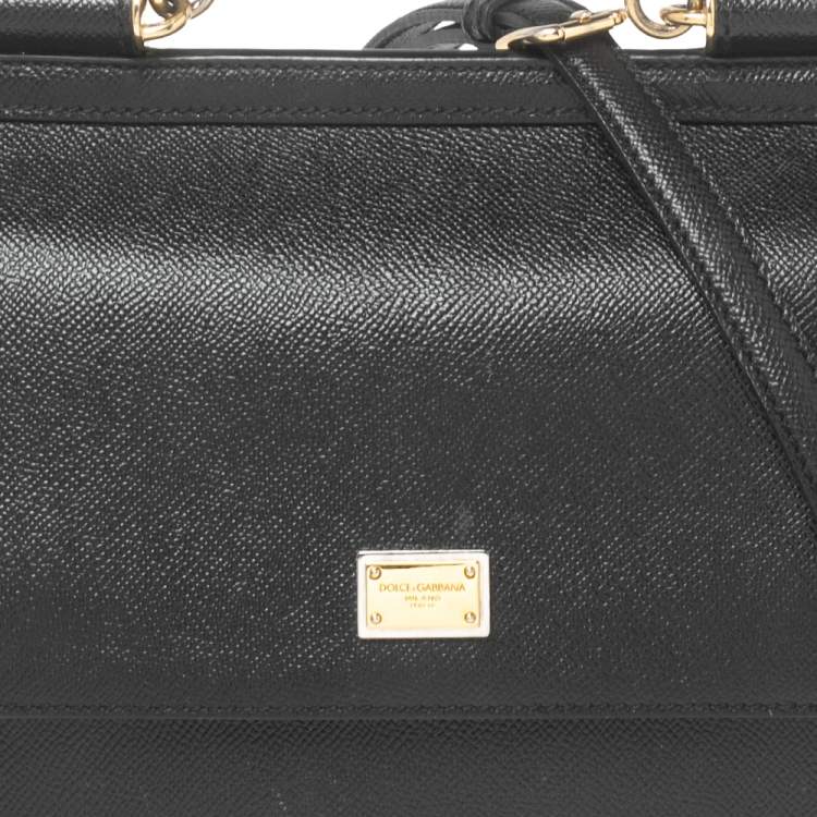 Pre Owned Dolce & Gabbana Black Leather Medium Miss Sicily Top Handle Bag
