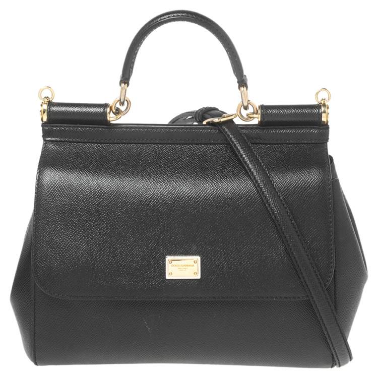 Pre Owned Dolce & Gabbana Black Leather Medium Miss Sicily Top Handle Bag