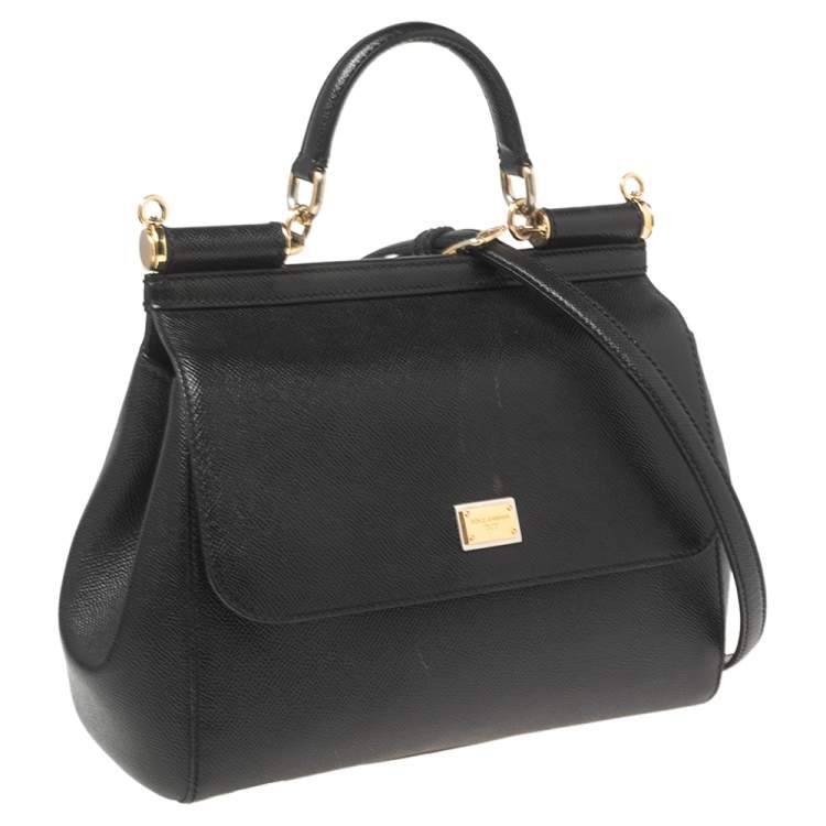 Pre Owned Dolce & Gabbana Black Leather Medium Miss Sicily Top Handle Bag