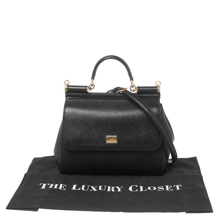 Pre Owned Dolce & Gabbana Black Leather Medium Miss Sicily Top Handle Bag