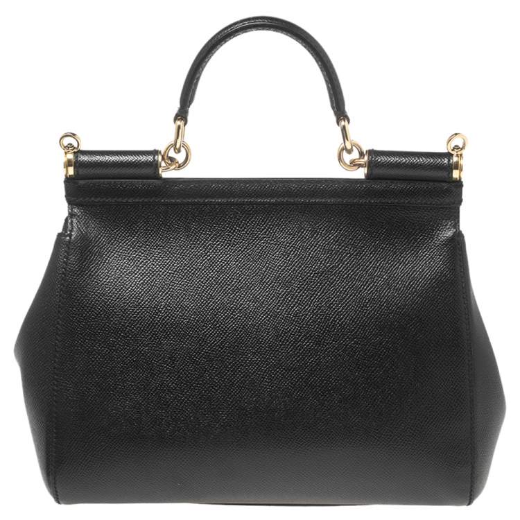 Pre Owned Dolce & Gabbana Black Leather Medium Miss Sicily Top Handle Bag
