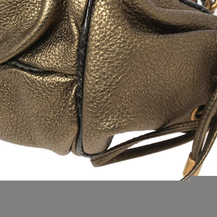 Pre Owned Dolce & Gabbana Metallic Olive Green Leather Tassel Satchel 