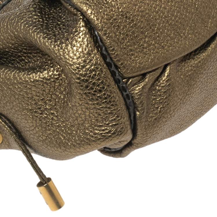 Pre Owned Dolce & Gabbana Metallic Olive Green Leather Tassel Satchel 