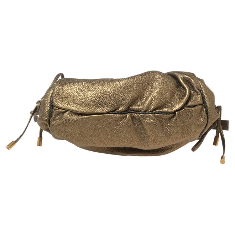 Pre Owned Dolce & Gabbana Metallic Olive Green Leather Tassel Satchel 