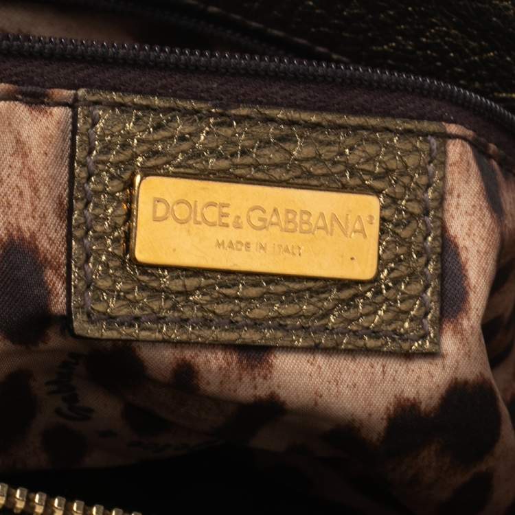 Pre Owned Dolce & Gabbana Metallic Olive Green Leather Tassel Satchel 