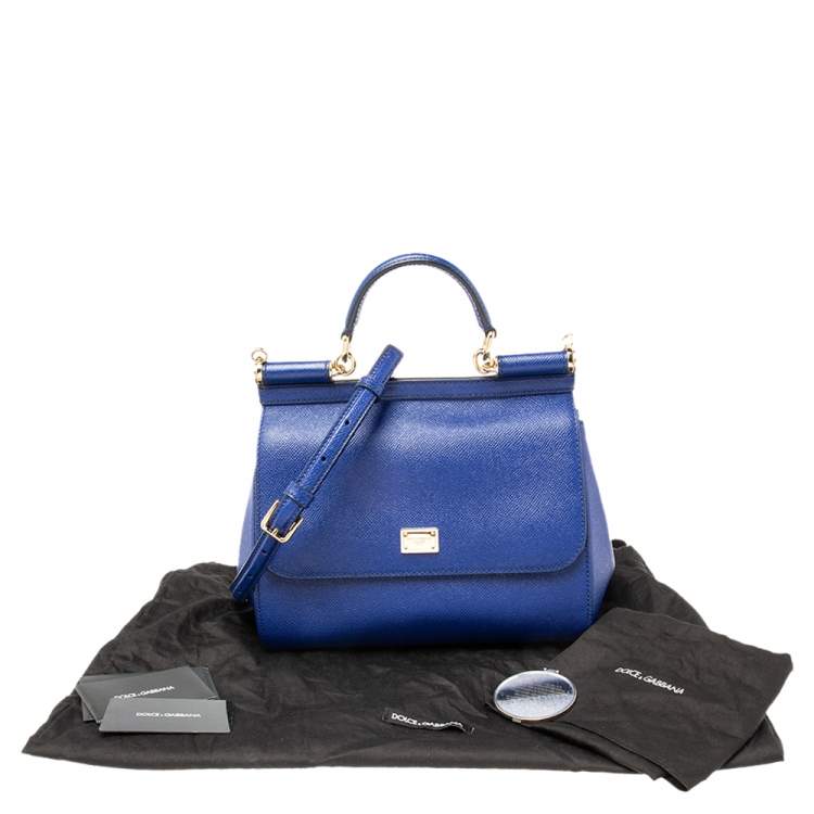 Pre Owned Dolce & Gabbana Blue Leather Medium Miss Sicily Top Handle Bag