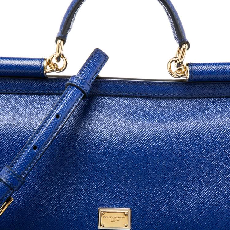 Pre Owned Dolce & Gabbana Blue Leather Medium Miss Sicily Top Handle Bag