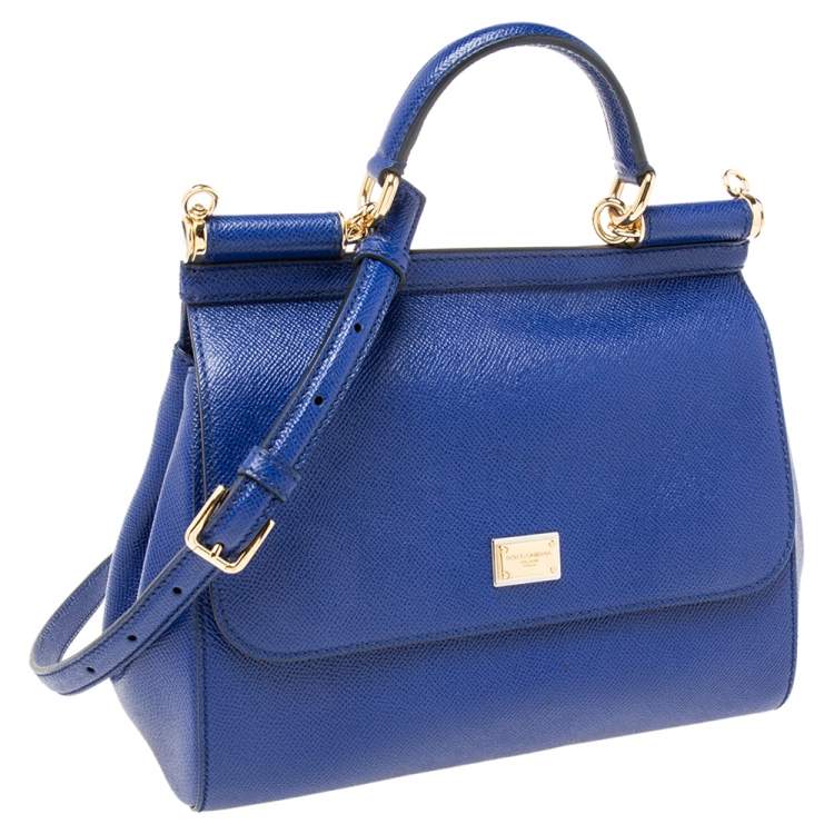 Pre Owned Dolce & Gabbana Blue Leather Medium Miss Sicily Top Handle Bag