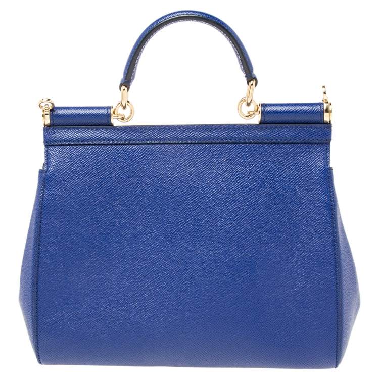 Pre Owned Dolce & Gabbana Blue Leather Medium Miss Sicily Top Handle Bag