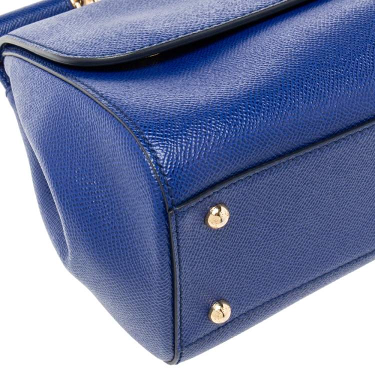 Pre Owned Dolce & Gabbana Blue Leather Medium Miss Sicily Top Handle Bag