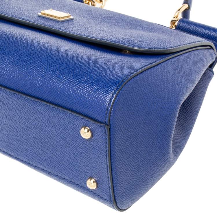 Pre Owned Dolce & Gabbana Blue Leather Medium Miss Sicily Top Handle Bag