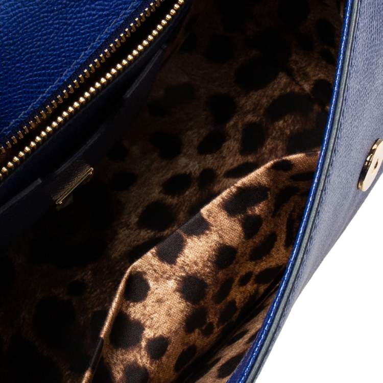 Pre Owned Dolce & Gabbana Blue Leather Medium Miss Sicily Top Handle Bag