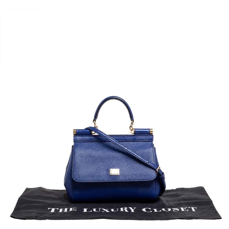 Pre Owned Dolce & Gabbana Blue Leather Small Miss Sicily Top Handle Bag