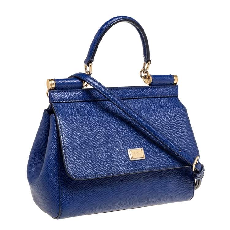 Pre Owned Dolce & Gabbana Blue Leather Small Miss Sicily Top Handle Bag