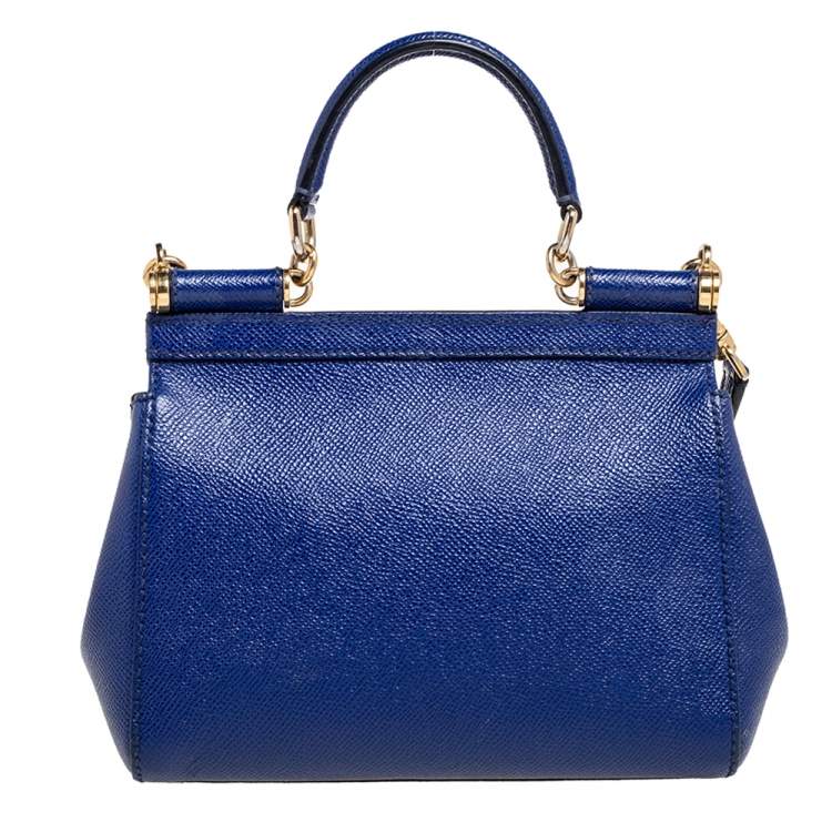 Pre Owned Dolce & Gabbana Blue Leather Small Miss Sicily Top Handle Bag