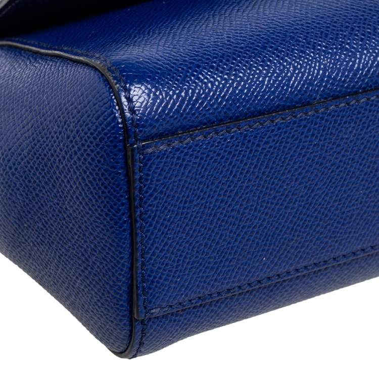 Pre Owned Dolce & Gabbana Blue Leather Small Miss Sicily Top Handle Bag