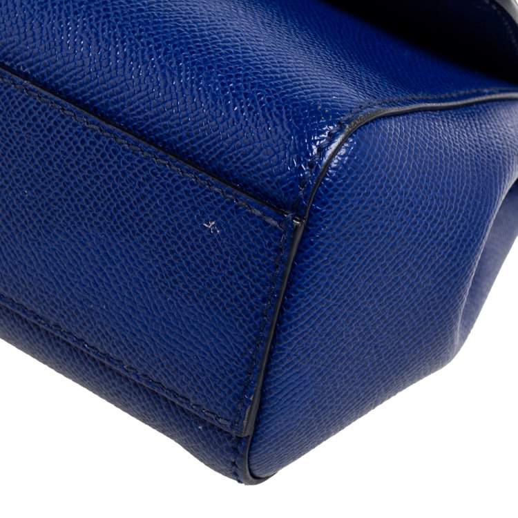 Pre Owned Dolce & Gabbana Blue Leather Small Miss Sicily Top Handle Bag