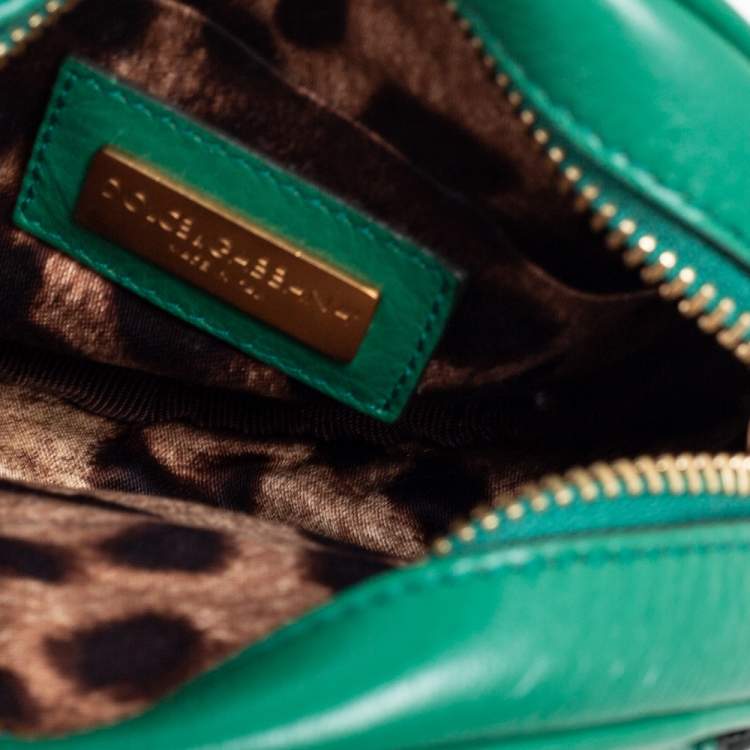 Pre Owned Dolce & Gabbana Green Leather Small Charm Miss Glam Crossbody Bag
